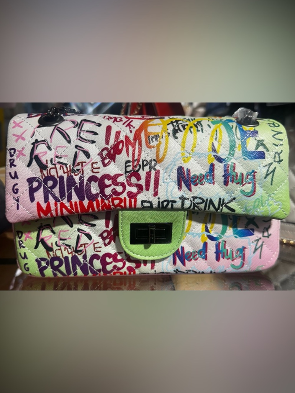 Graffiti Print Shoulder Bag – Multicolor